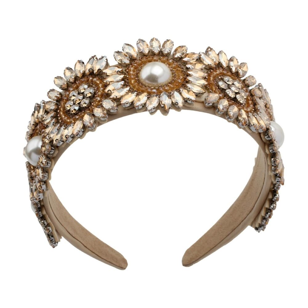 4462 Baroque Crystal Flower Headband Big Wide Chunky Rhinestone Bead - Picture 2 of 6